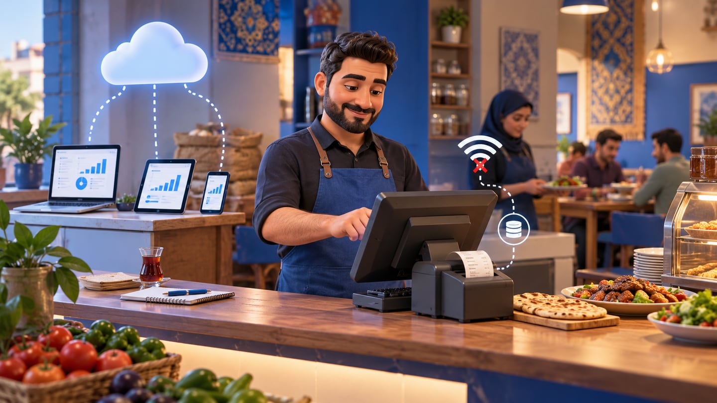 3D illustration of cloud accounting vs offline-ready pos for Accounting Software for Small Business in Iraq