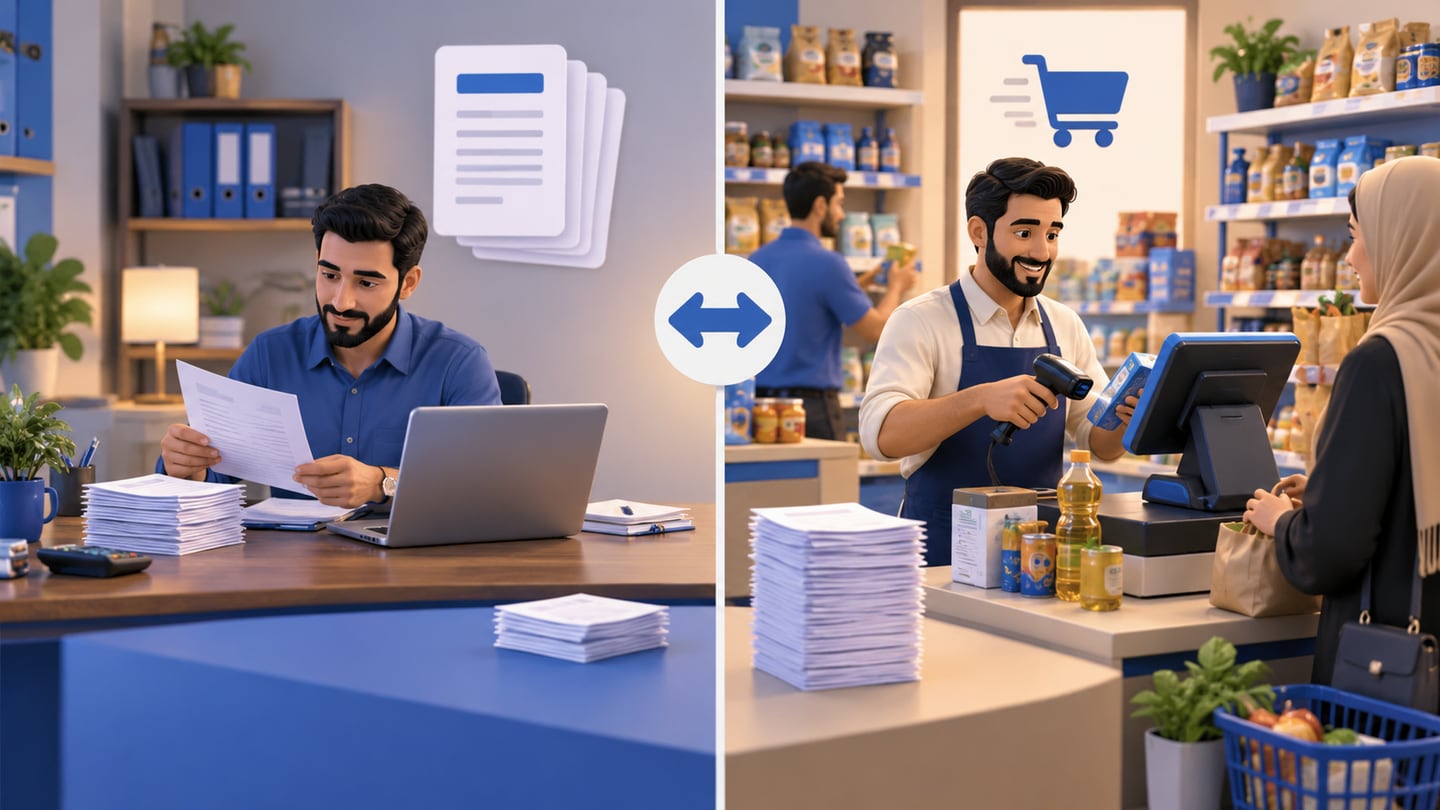 3D illustration of billing software vs pos billing: what is the difference? for Billing Software in Iraq: POS Invoices, Payments and Reports