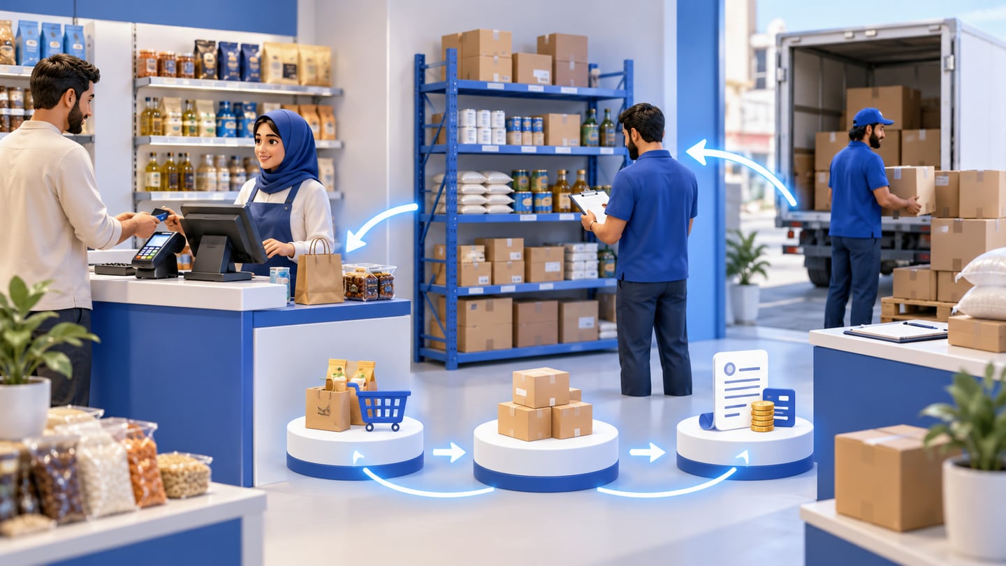 3D illustration of billing, inventory, and purchases should not be separate islands for Billing Software in Iraq: POS Invoices, Payments and Reports