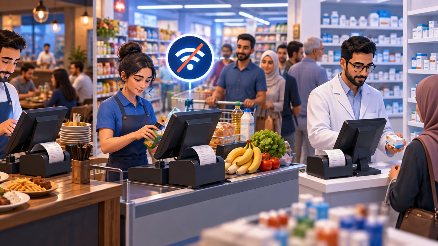 3D illustration of offline selling is not optional for many shops for Cashier Software in Iraq: POS, Inventory and Offline Sales