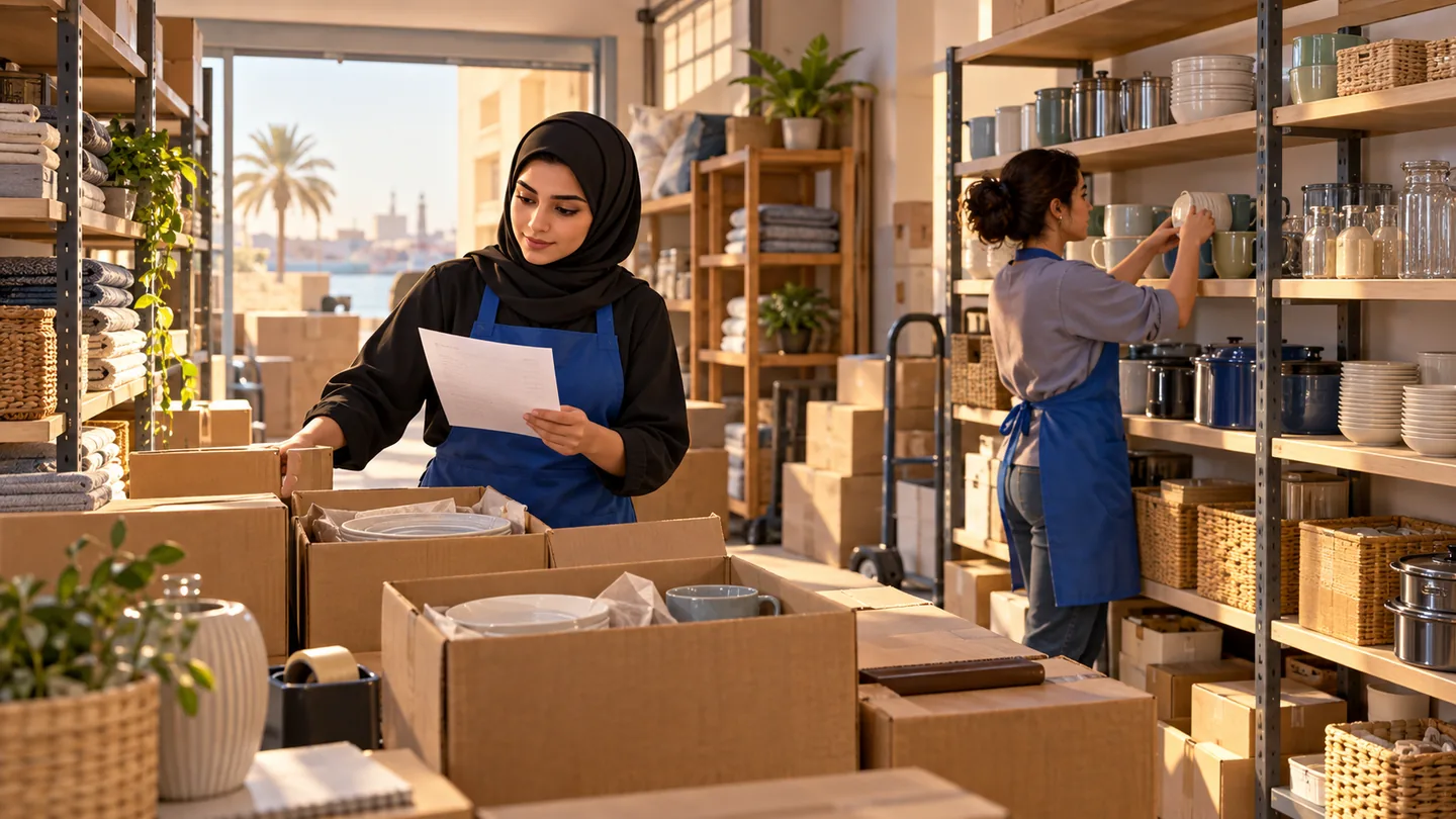 Retail receiving worker compares supplier cartons with an invoice and a shelf count