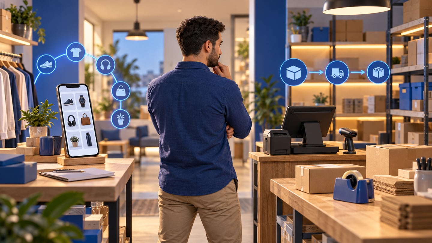 Merchant compares a simple online catalog with a connected fulfillment setup