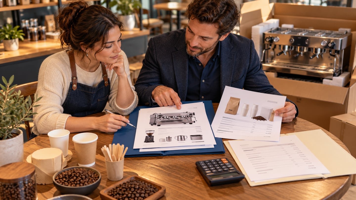 Cafe owner and supplier separating equipment quotes from monthly bills