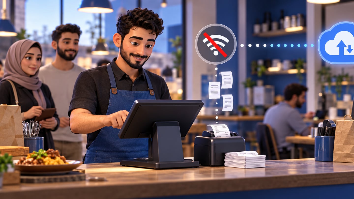 3D illustration of offline pos is a business continuity feature for Foodics and Loyverse Alternatives in Iraq: POS Checklist