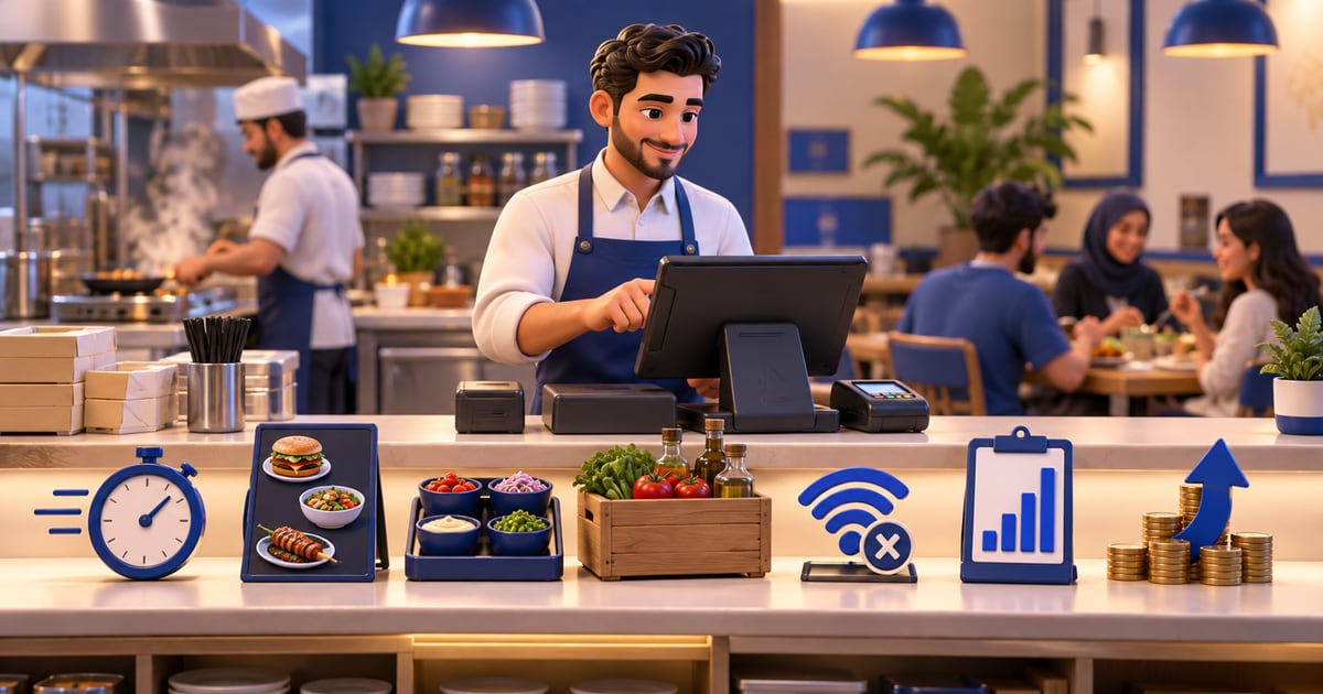 3D scene illustrating Free Restaurant POS in Iraq: What You Get and Miss and its day-to-day business workflow