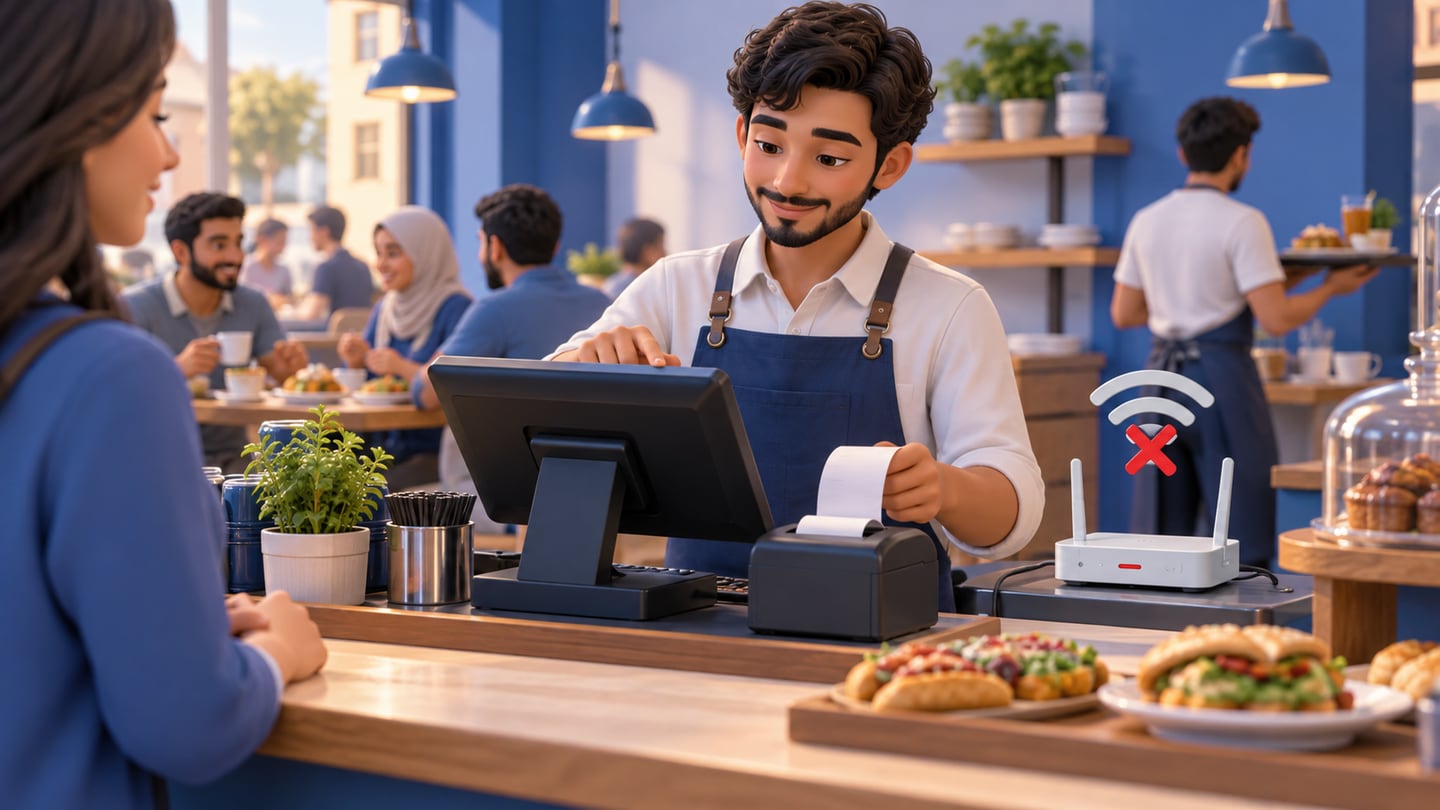 3D illustration of offline selling is not optional for busy service for Free Restaurant POS in Iraq: What You Get and Miss