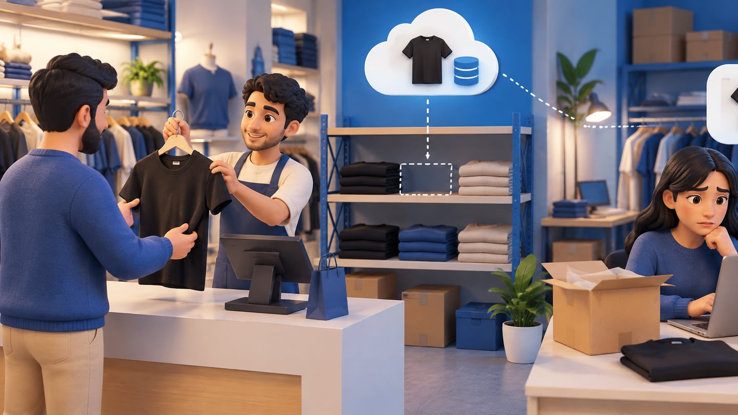 3D illustration of why should the store connect with pos and stock? for Online Store Software in Iraq: POS, Stock and Orders