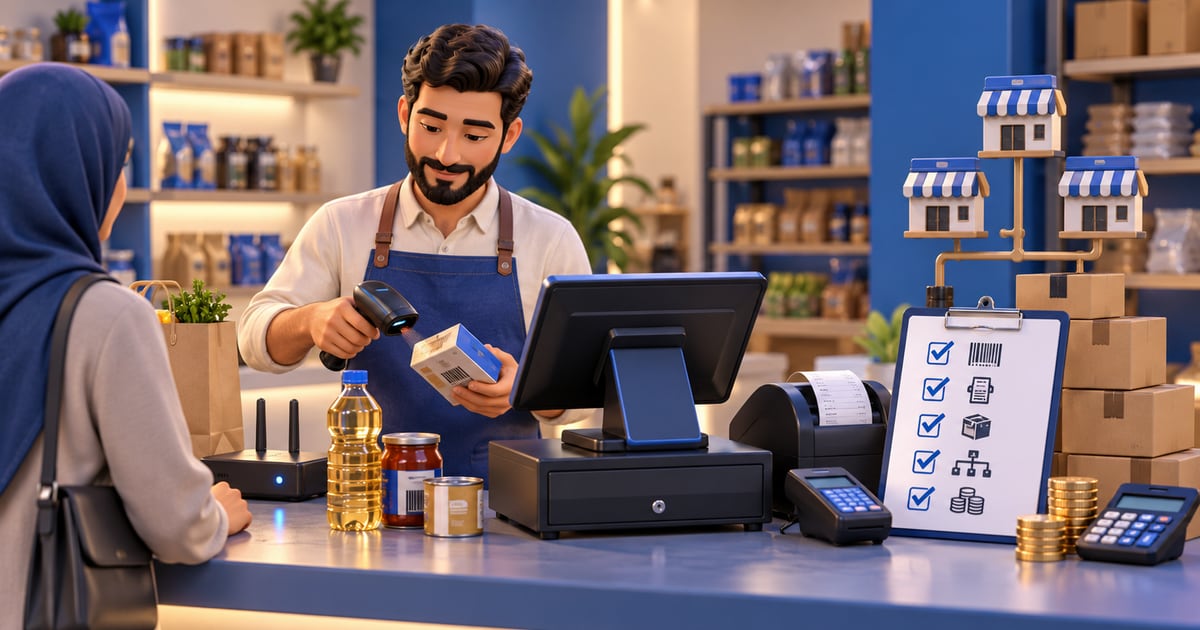 3D scene illustrating POS Device in Iraq: Hardware, Software and Checkout Checklist and its day-to-day business workflow