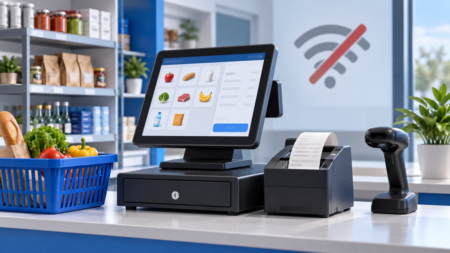 3D illustration of a shop checkout continuing during weak internet