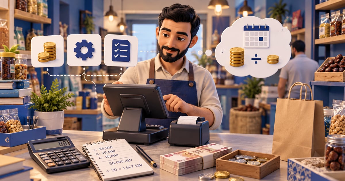 3D scene illustrating Cost of POS System in Iraq: Price and Feature Guide and its day-to-day business workflow