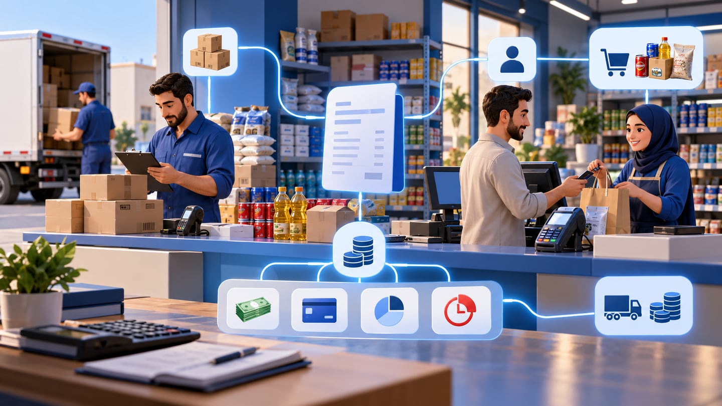 3D illustration of invoices, payments, and operational accounting for Sales and Purchase Management Software in Iraq
