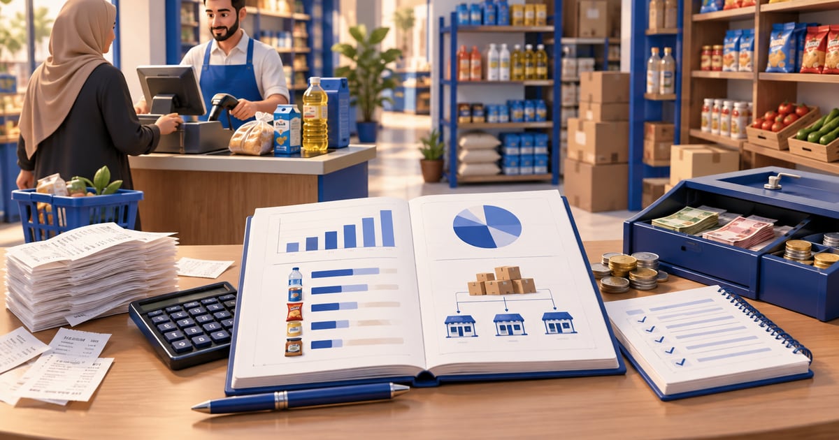 3D scene illustrating Sales Reports in Iraq: How to Read POS and Cashier Numbers and its day-to-day business workflow