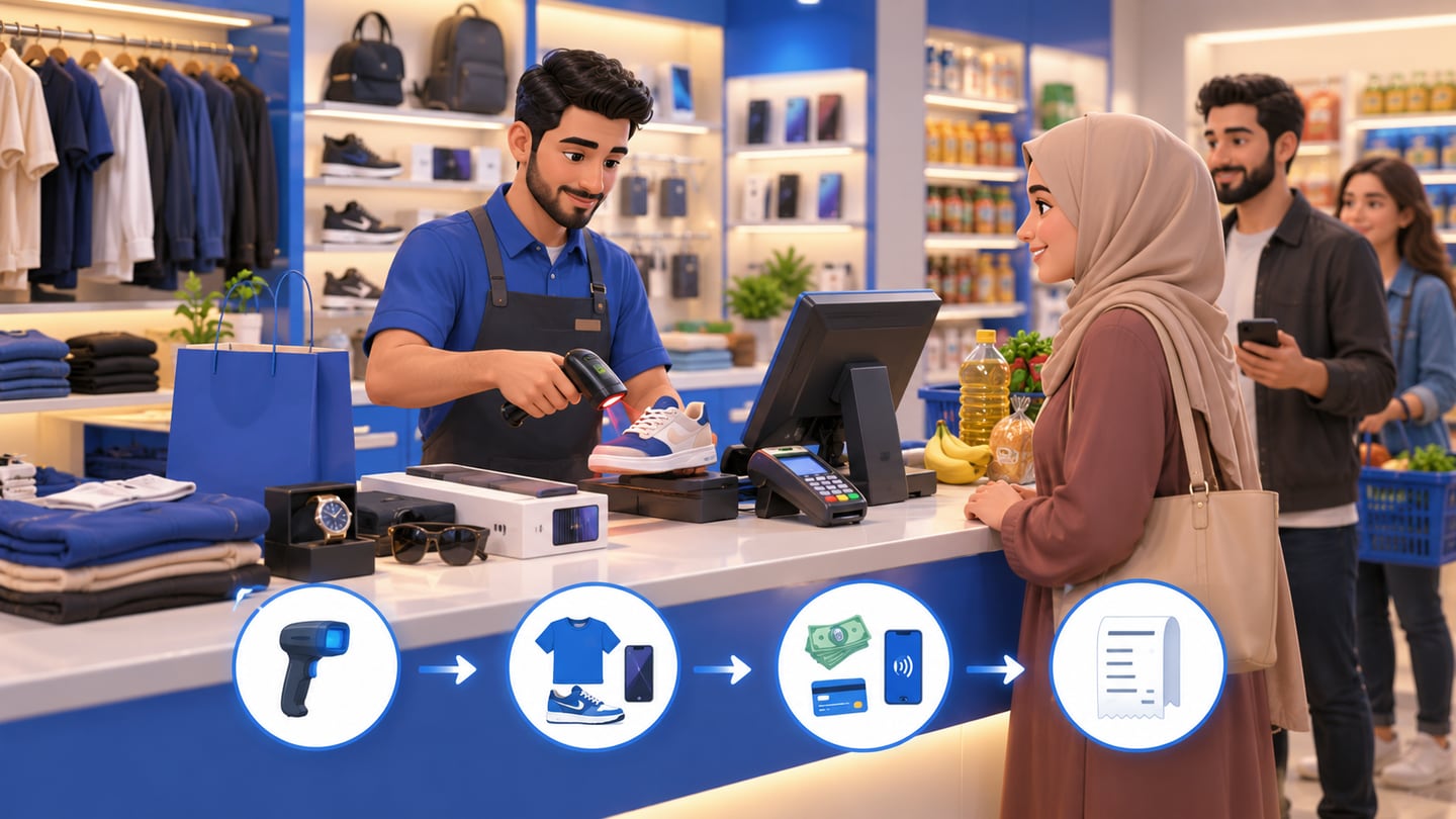 3D illustration of fast checkout should not mean messy checkout for Shop Cashier Software in Iraq: Daily POS Checklist