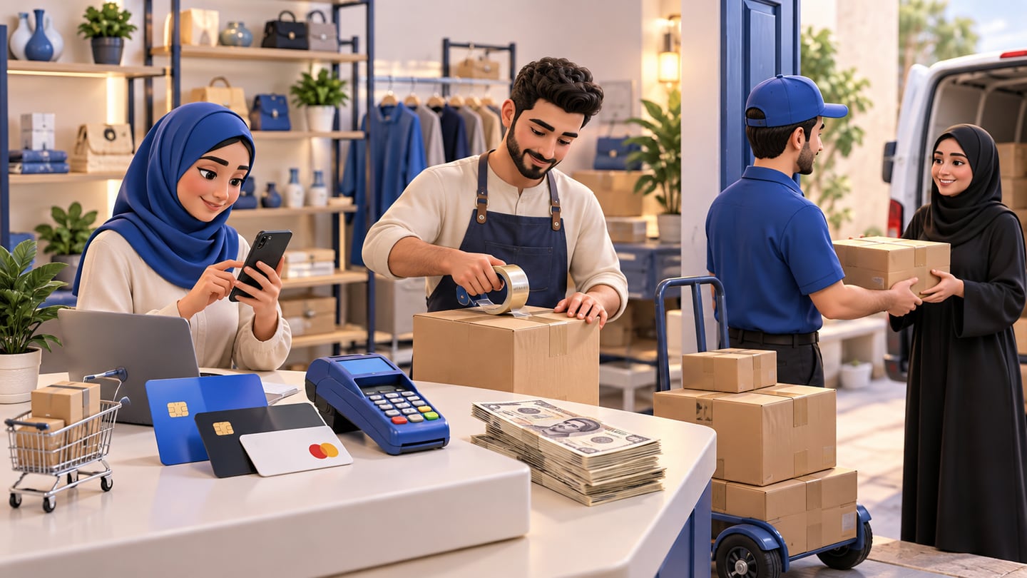 3D illustration of payments, delivery, and cod in iraq for Shopify Alternative for Arabic-Speaking Businesses in Iraq