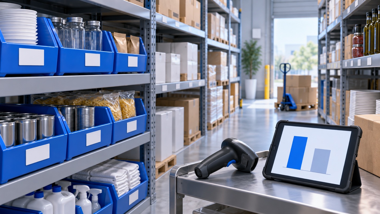 3D illustration of a warehouse shelf count compared with recorded stock